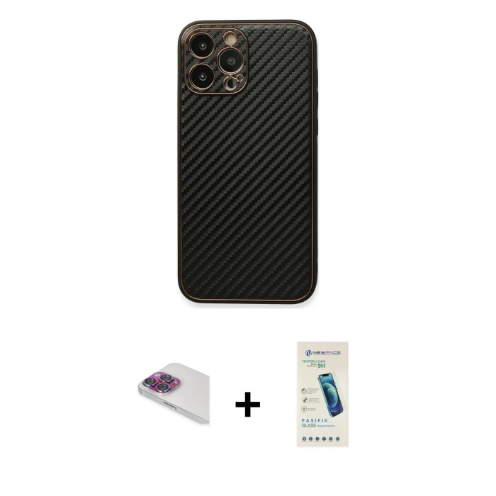 MARSİLYAN™- iPhone 13 Pro Max Kılıf Ahenk Işık - Şeffaf Pasifik Cam Ekran Koruyucu + Pers Alüminyum Kamera Lens - GI