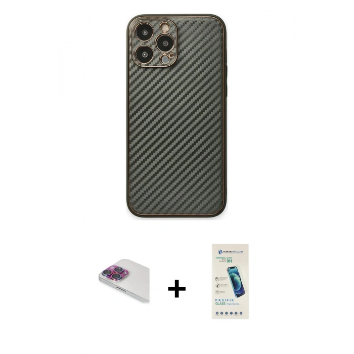 MARSİLYAN™- iPhone 13 Pro Max Kılıf Ahenk Işık - Şeffaf Pasifik Cam Ekran Koruyucu + Pers Alüminyum Kamera Lens - GI