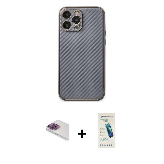 MARSİLYAN™- iPhone 13 Pro Max Kılıf Ahenk Işık - Şeffaf Pasifik Cam Ekran Koruyucu + Pers Alüminyum Kamera Lens - GI