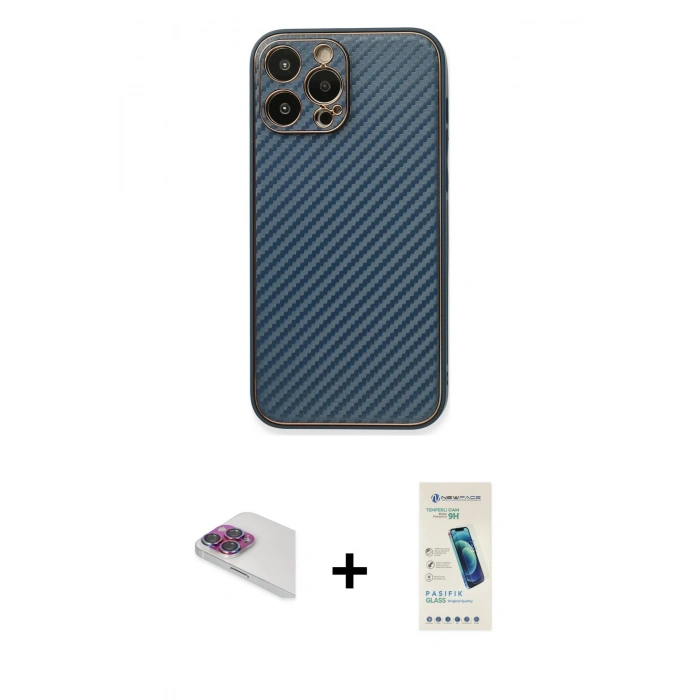 MARSİLYAN™- iPhone 13 Pro Max Kılıf Ahenk Işık - Şeffaf Pasifik Cam Ekran Koruyucu + Pers Alüminyum Kamera Lens - GI
