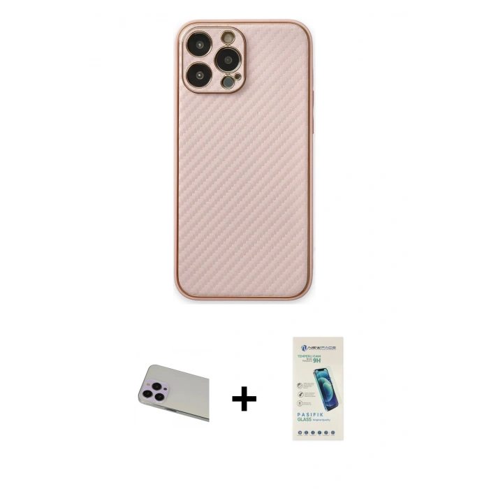 MARSİLYAN™- iPhone 13 Pro Max Kılıf Ahenk Işık - Şeffaf Pasifik Cam Ekran Koruyucu + Rainbow Kamera Lens Koruma Cam - MR
