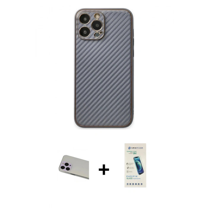 MARSİLYAN™- iPhone 13 Pro Max Kılıf Ahenk Işık - Şeffaf Pasifik Cam Ekran Koruyucu + Rainbow Kamera Lens Koruma Cam - MR