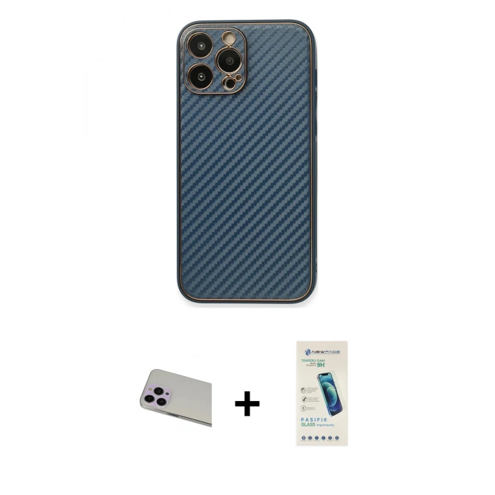 MARSİLYAN™- iPhone 13 Pro Max Kılıf Ahenk Işık - Şeffaf Pasifik Cam Ekran Koruyucu + Rainbow Kamera Lens Koruma Cam - MR