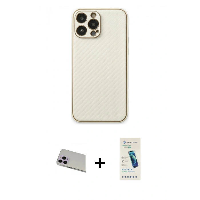 MARSİLYAN™- iPhone 13 Pro Max Kılıf Ahenk Işık - Şeffaf Pasifik Cam Ekran Koruyucu + Rainbow Kamera Lens Koruma Cam - MR