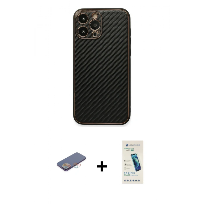 MARSİLYAN™- iPhone 13 Pro Max Kılıf Ahenk Işık - Şeffaf Pasifik Cam Ekran Koruyucu + Renkli Kamera Lens Koruma Cam - PE