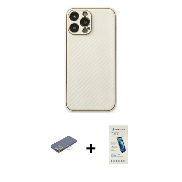 MARSİLYAN™- iPhone 13 Pro Max Kılıf Ahenk Işık - Şeffaf Pasifik Cam Ekran Koruyucu + Renkli Kamera Lens Koruma Cam - SI