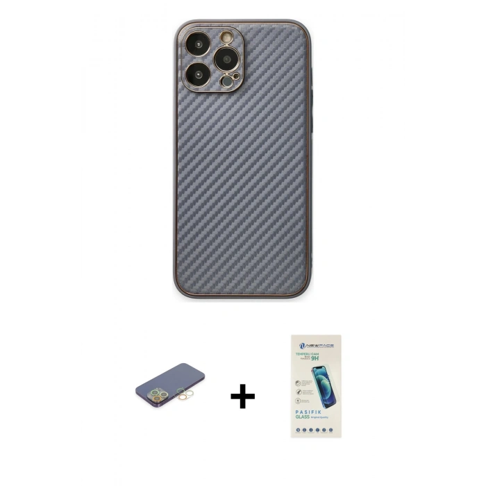 MARSİLYAN™- iPhone 13 Pro Max Kılıf Ahenk Işık - Şeffaf Pasifik Cam Ekran Koruyucu + Renkli Kamera Lens Koruma Cam - SI