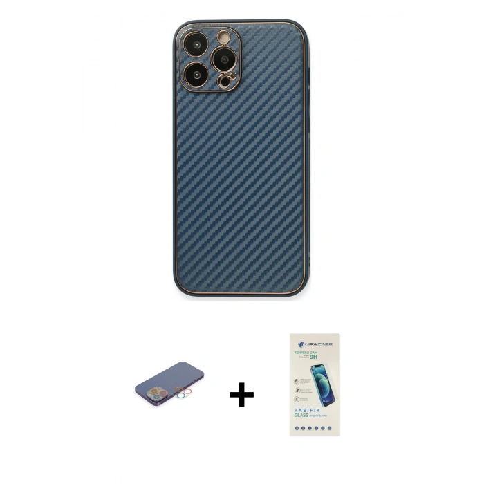 MARSİLYAN™- iPhone 13 Pro Max Kılıf Ahenk Işık - Şeffaf Pasifik Cam Ekran Koruyucu + Renkli Kamera Lens Koruma Cam - PE