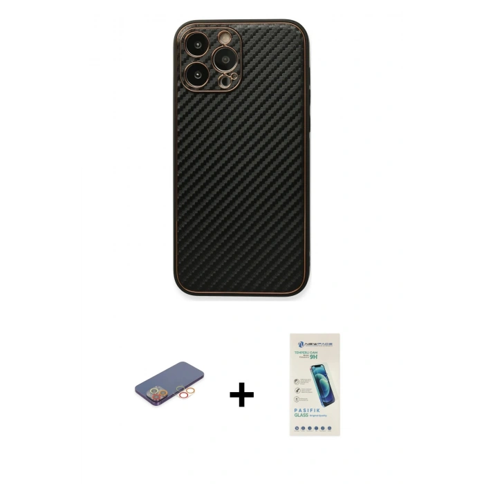 MARSİLYAN™- iPhone 13 Pro Max Kılıf Ahenk Işık - Şeffaf Pasifik Cam Ekran Koruyucu + Renkli Kamera Lens Koruma Cam - TU