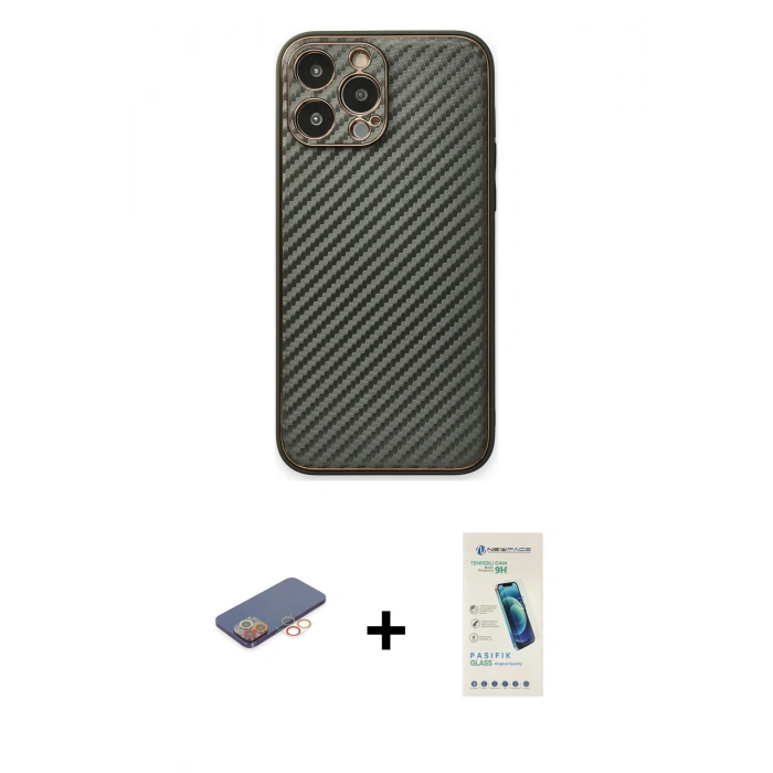 MARSİLYAN™- iPhone 13 Pro Max Kılıf Ahenk Işık - Şeffaf Pasifik Cam Ekran Koruyucu + Renkli Kamera Lens Koruma Cam - TU