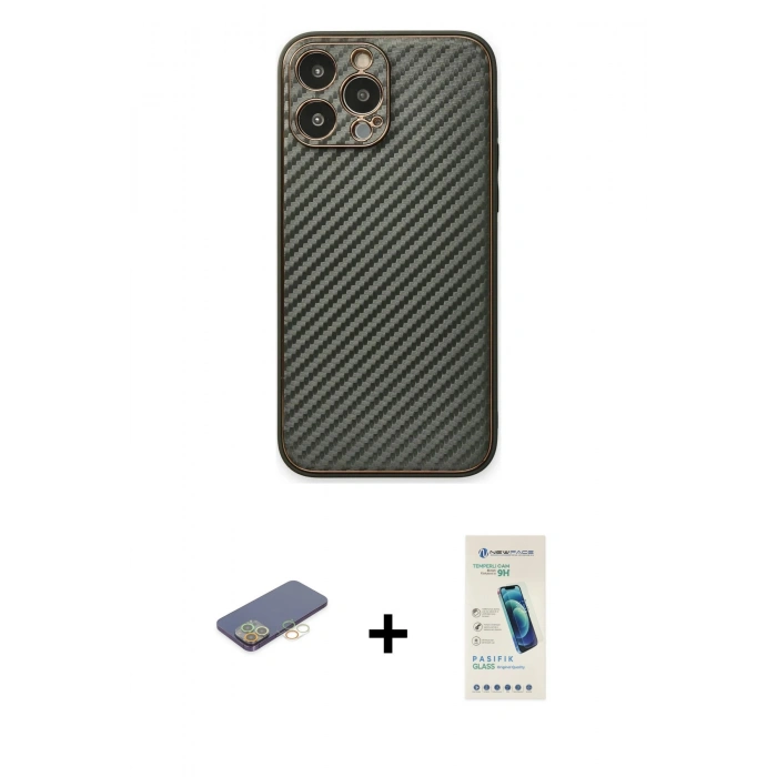 MARSİLYAN™- iPhone 13 Pro Max Kılıf Ahenk Işık - Şeffaf Pasifik Cam Ekran Koruyucu + Renkli Kamera Lens Koruma Cam - SI