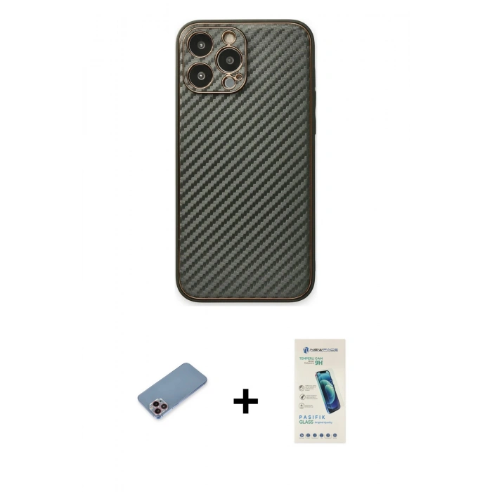 MARSİLYAN™- iPhone 13 Pro Max Kılıf Ahenk Işık - Şeffaf Pasifik Cam Ekran Koruyucu + Shine Kamera Lens Koruma Cam - PE