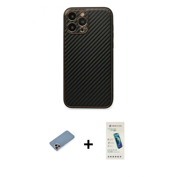 MARSİLYAN™- iPhone 13 Pro Max Kılıf Ahenk Işık - Şeffaf Pasifik Cam Ekran Koruyucu + Shine Kamera Lens Koruma Cam - PE