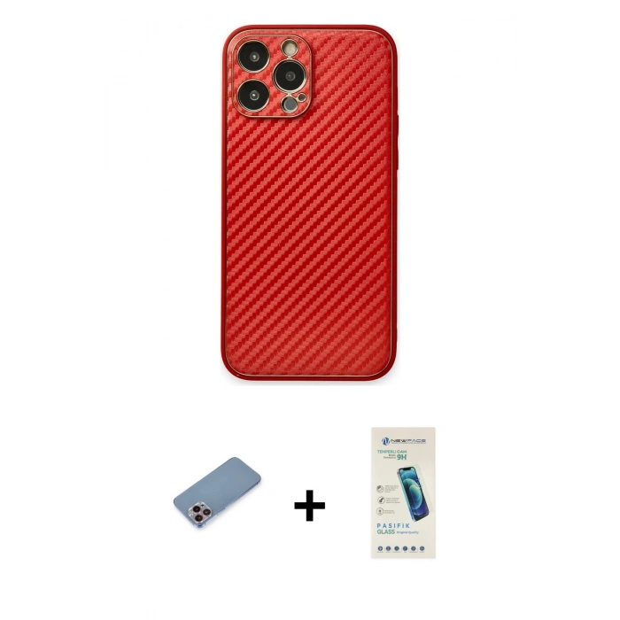 MARSİLYAN™- iPhone 13 Pro Max Kılıf Ahenk Işık - Şeffaf Pasifik Cam Ekran Koruyucu + Shine Kamera Lens Koruma Cam - PE