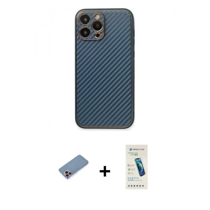 MARSİLYAN™- iPhone 13 Pro Max Kılıf Ahenk Işık - Şeffaf Pasifik Cam Ekran Koruyucu + Shine Kamera Lens Koruma Cam - PE