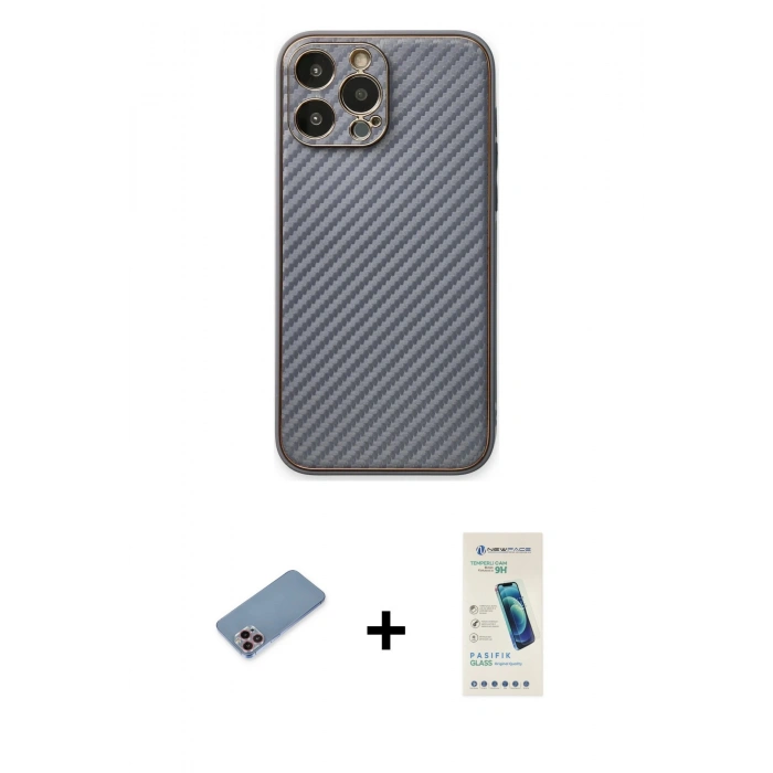 MARSİLYAN™- iPhone 13 Pro Max Kılıf Ahenk Işık - Şeffaf Pasifik Cam Ekran Koruyucu + Shine Kamera Lens Koruma Cam - PE