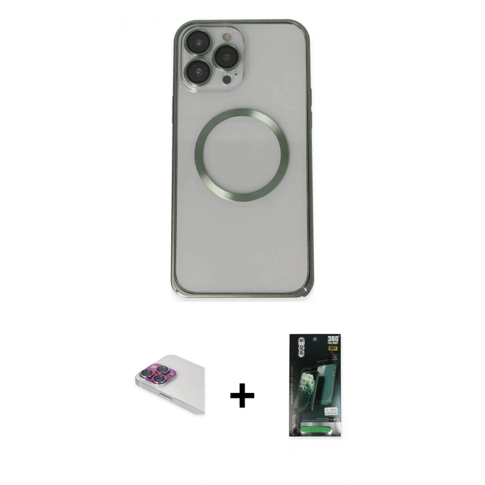 MARSİLYAN™- iPhone 13 Pro Max Kılıf Ahenk Işık Serisi - Şeffaf 360 Full Body Arka Koruyucu + Pers Alüminyum Kamera Lens - GI