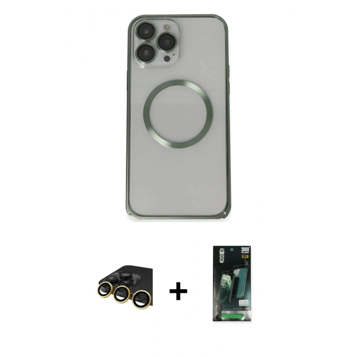 MARSİLYAN™- iPhone 13 Pro Max Kılıf Ahenk Işık Serisi - Şeffaf 360 Full Body Arka Koruyucu + Raze Metal Kamera Lens - GD