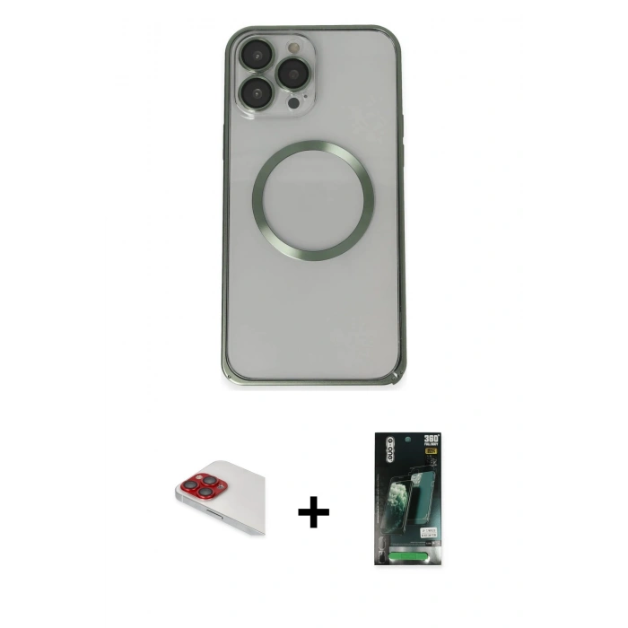 MARSİLYAN™- iPhone 13 Pro Max Kılıf Ahenk Işık Serisi - Şeffaf 360 Full Body Arka Koruyucu + Pers Alüminyum Kamera Lens - KI