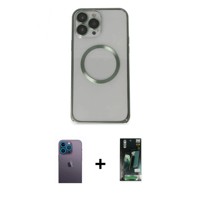 MARSİLYAN™- iPhone 13 Pro Max Kılıf Ahenk Işık Serisi - Şeffaf 360 Full Body Arka Koruyucu + Neon Fosforlu Kamera Lens - MI