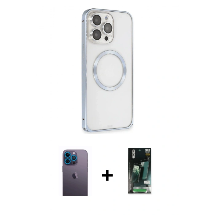MARSİLYAN™- iPhone 13 Pro Max Kılıf Ahenk Işık Serisi - Şeffaf 360 Full Body Arka Koruyucu + Neon Fosforlu Kamera Lens - MI
