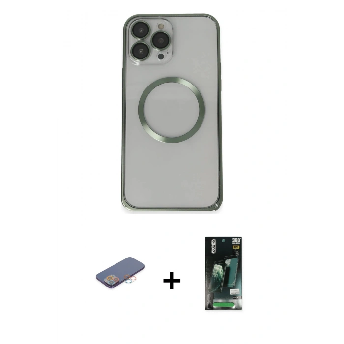 MARSİLYAN™- iPhone 13 Pro Max Kılıf Ahenk Işık Serisi - Şeffaf 360 Full Body Arka Koruyucu + Renkli Kamera Lens Koruma Cam - PE