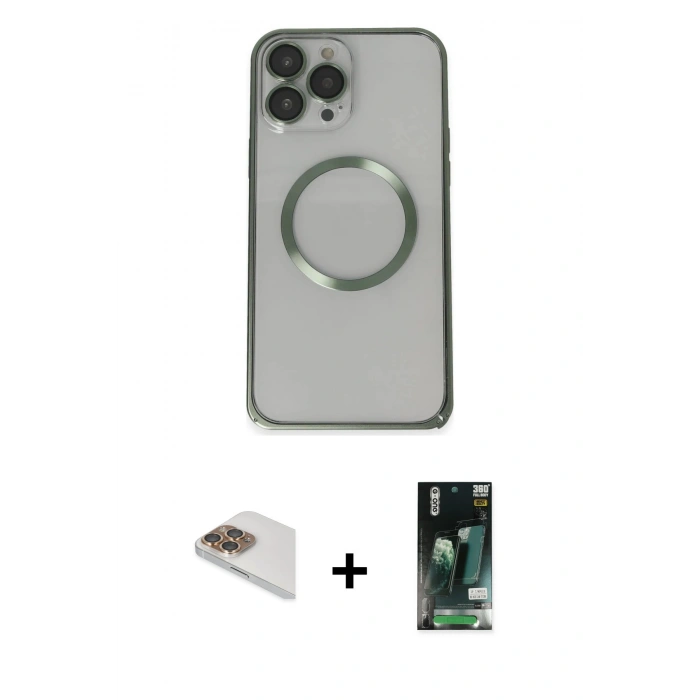 MARSİLYAN™- iPhone 13 Pro Max Kılıf Ahenk Işık Serisi - Şeffaf 360 Full Body Arka Koruyucu + Pers Alüminyum Kamera Lens - GD