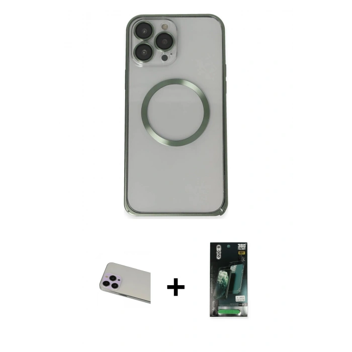 MARSİLYAN™- iPhone 13 Pro Max Kılıf Ahenk Işık Serisi - Şeffaf 360 Full Body Arka Koruyucu + Rainbow Kamera Lens Koruma Cam - MR