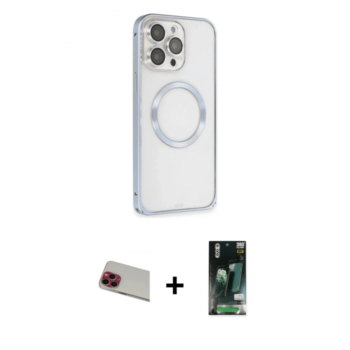 MARSİLYAN™- iPhone 13 Pro Max Kılıf Ahenk Işık Serisi - Şeffaf 360 Full Body Arka Koruyucu + Rainbow Kamera Lens Koruma Cam - KI