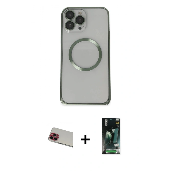 MARSİLYAN™- iPhone 13 Pro Max Kılıf Ahenk Işık Serisi - Şeffaf 360 Full Body Arka Koruyucu + Rainbow Kamera Lens Koruma Cam - KI