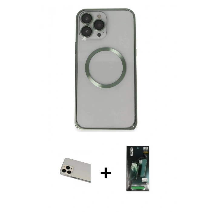 MARSİLYAN™- iPhone 13 Pro Max Kılıf Ahenk Işık Serisi - Şeffaf 360 Full Body Arka Koruyucu + Rose Gold Rainbow Kamera Lens Koruma Cam