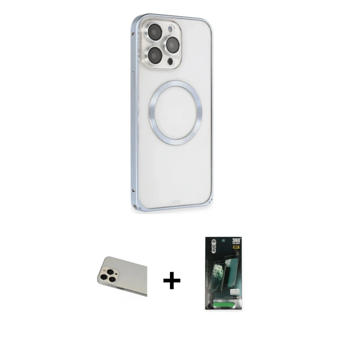 MARSİLYAN™- iPhone 13 Pro Max Kılıf Ahenk Işık Serisi - Şeffaf 360 Full Body Arka Koruyucu + Rose Gold Rainbow Kamera Lens Koruma Cam