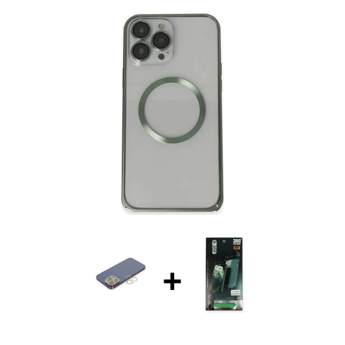 MARSİLYAN™- iPhone 13 Pro Max Kılıf Ahenk Işık Serisi - Şeffaf 360 Full Body Arka Koruyucu + Renkli Kamera Lens Koruma Cam - SI