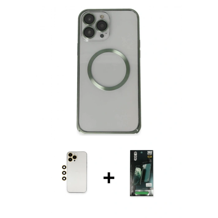 MARSİLYAN™- iPhone 13 Pro Max Kılıf Ahenk Işık Serisi - Şeffaf 360 Full Body Arka Koruyucu + Shine Kamera Lens - GD