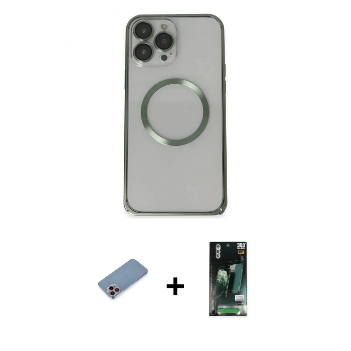 MARSİLYAN™- iPhone 13 Pro Max Kılıf Ahenk Işık Serisi - Şeffaf 360 Full Body Arka Koruyucu + Shine Kamera Lens Koruma Cam - PE