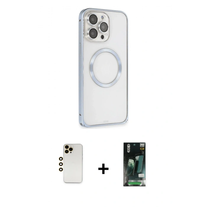 MARSİLYAN™- iPhone 13 Pro Max Kılıf Ahenk Işık Serisi - Şeffaf 360 Full Body Arka Koruyucu + Shine Kamera Lens - GD