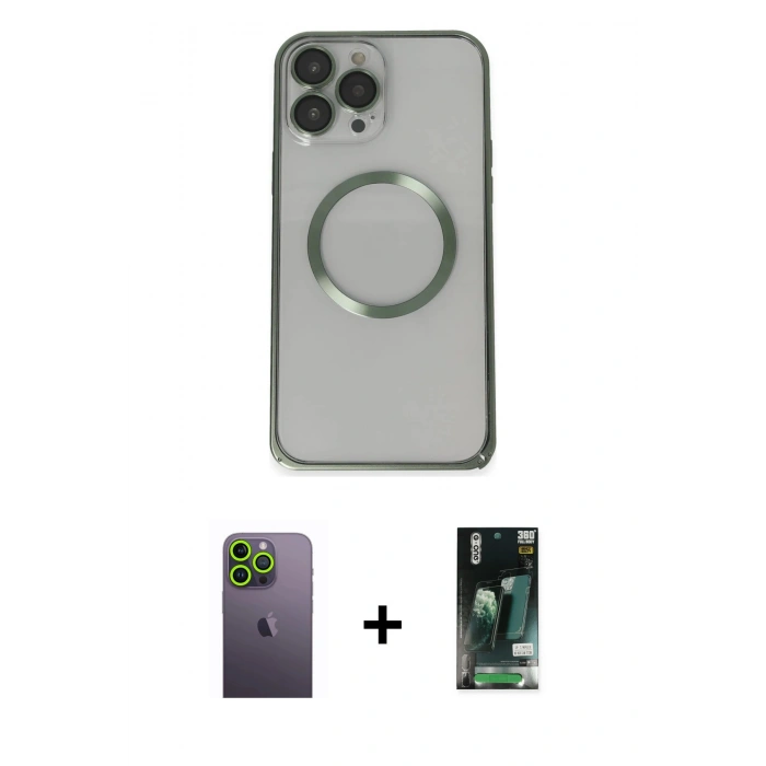 MARSİLYAN™- iPhone 13 Pro Max Kılıf Ahenk Işık Serisi - Şeffaf 360 Full Body Arka Koruyucu + Neon Fosforlu Kamera Lens - YL