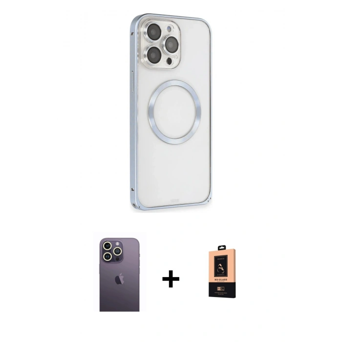 MARSİLYAN™- iPhone 13 Pro Max Kılıf Ahenk Işık Serisi - Şeffaf Maxco Cam Ekran Koruyucu + Neon Fosforlu Kamera Lens - BZ