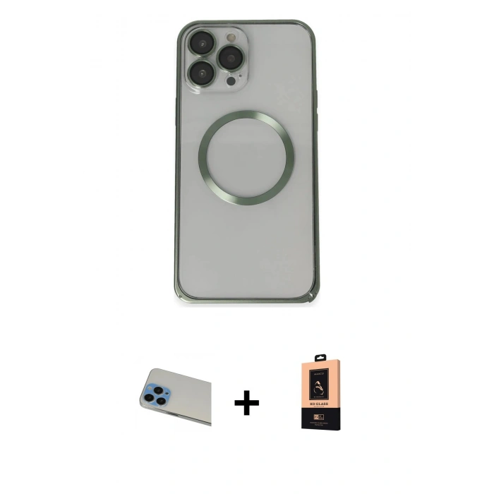 MARSİLYAN™- iPhone 13 Pro Max Kılıf Ahenk Işık Serisi - Şeffaf Maxco Cam Ekran Koruyucu + Rainbow Kamera Lens Koruma Cam - MI