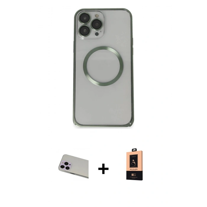 MARSİLYAN™- iPhone 13 Pro Max Kılıf Ahenk Işık Serisi - Şeffaf Maxco Cam Ekran Koruyucu + Rainbow Kamera Lens Koruma Cam - MR
