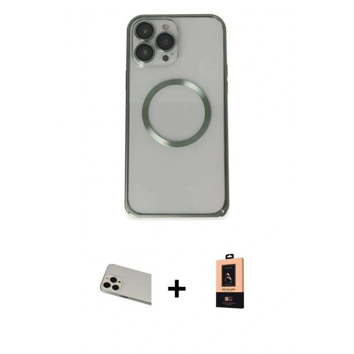 MARSİLYAN™- iPhone 13 Pro Max Kılıf Ahenk Işık Serisi - Şeffaf Maxco Cam Ekran Koruyucu + Rainbow Kamera Lens Koruma Cam - REGD