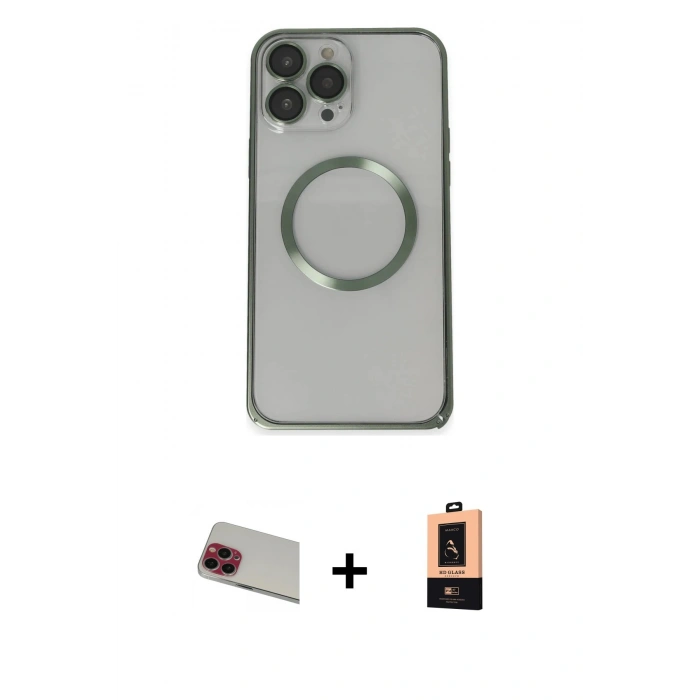 MARSİLYAN™- iPhone 13 Pro Max Kılıf Ahenk Işık Serisi - Şeffaf Maxco Cam Ekran Koruyucu + Rainbow Kamera Lens Koruma Cam - KI