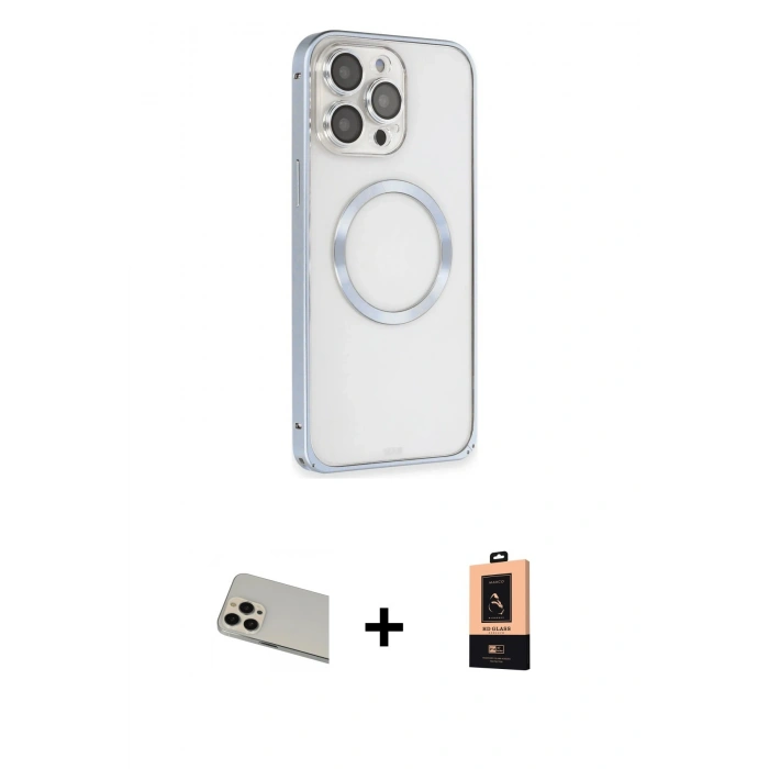 MARSİLYAN™- iPhone 13 Pro Max Kılıf Ahenk Işık Serisi - Şeffaf Maxco Cam Ekran Koruyucu + Rainbow Kamera Lens Koruma Cam - REGD