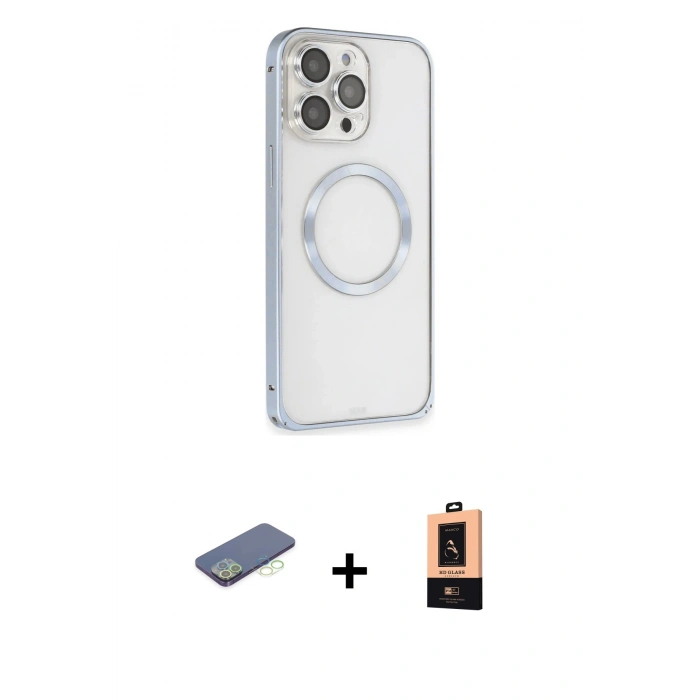 MARSİLYAN™- iPhone 13 Pro Max Kılıf Ahenk Işık Serisi - Şeffaf Maxco Cam Ekran Koruyucu + Renkli Kamera Lens Koruma Cam - YL