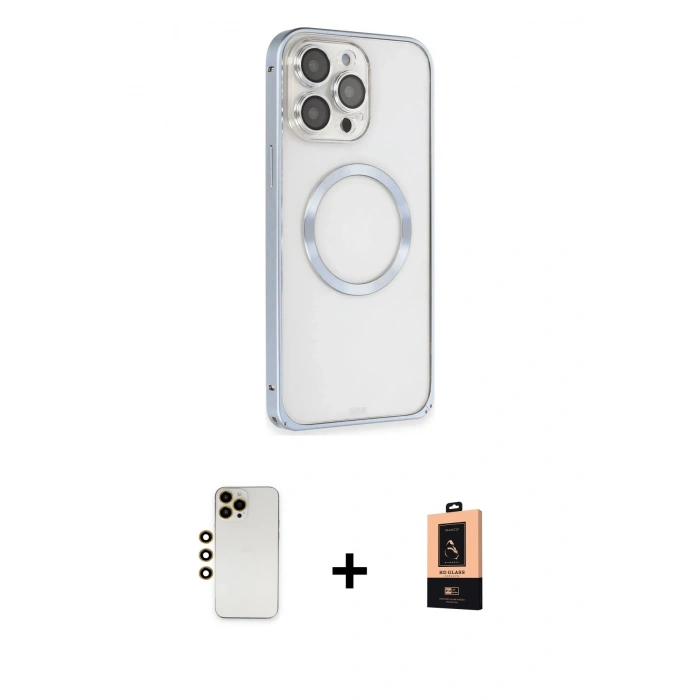 MARSİLYAN™- iPhone 13 Pro Max Kılıf Ahenk Işık Serisi - Şeffaf Maxco Cam Ekran Koruyucu + Shine Kamera Lens - GD