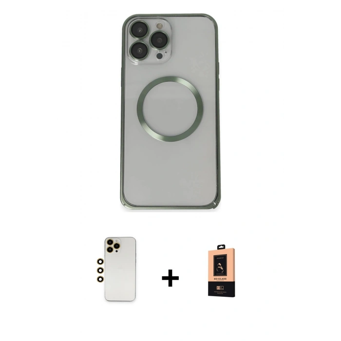 MARSİLYAN™- iPhone 13 Pro Max Kılıf Ahenk Işık Serisi - Şeffaf Maxco Cam Ekran Koruyucu + Shine Kamera Lens - GD