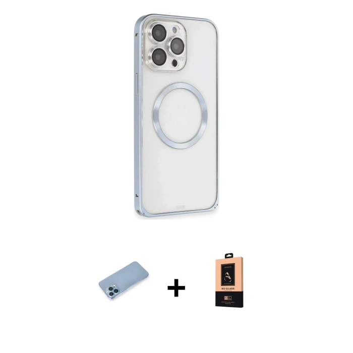 MARSİLYAN™- iPhone 13 Pro Max Kılıf Ahenk Işık Serisi - Şeffaf Maxco Cam Ekran Koruyucu + Shine Kamera Lens Koruma Cam - MI