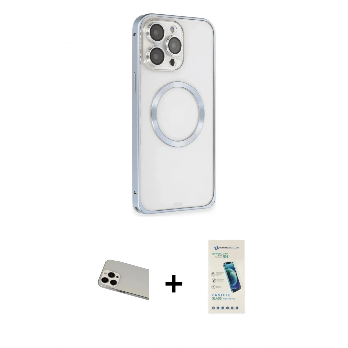 MARSİLYAN™- iPhone 13 Pro Max Kılıf Ahenk Işık Serisi - Şeffaf Pasifik Cam Ekran Koruyucu + Rainbow Kamera Lens Koruma Cam - BZ