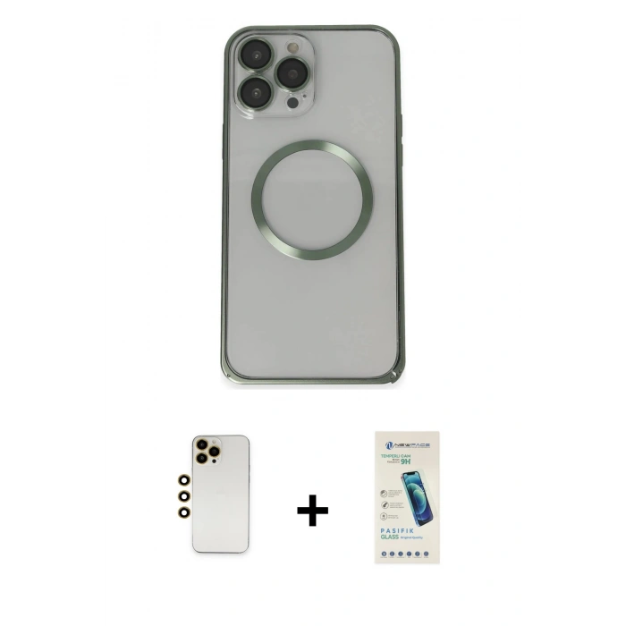 MARSİLYAN™- iPhone 13 Pro Max Kılıf Ahenk Işık Serisi - Şeffaf Pasifik Cam Ekran Koruyucu + Shine Kamera Lens - GD