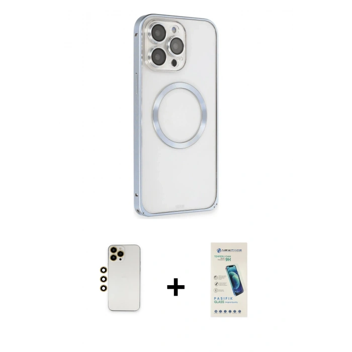 MARSİLYAN™- iPhone 13 Pro Max Kılıf Ahenk Işık Serisi - Şeffaf Pasifik Cam Ekran Koruyucu + Shine Kamera Lens - GD
